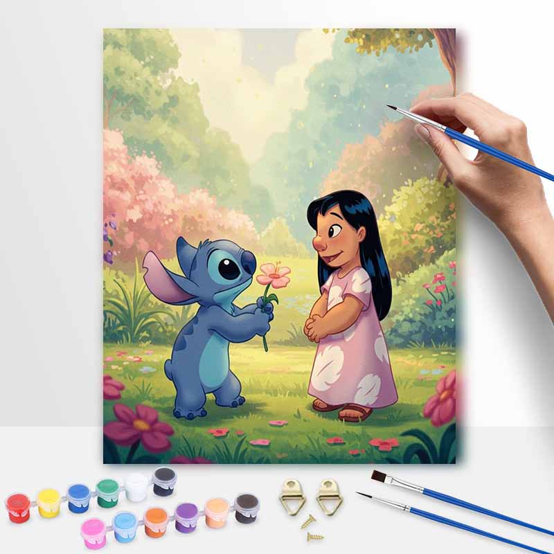 Disney Lilo & Stitch Flower Oil Paint Art Painting Kit Home Wall Decor Handmade Gift DIY Canvas Craft Modern Living Room Wall Art Set