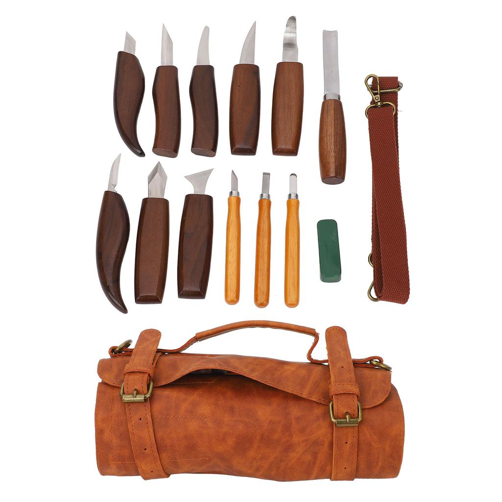 Outils de Sculpture sur Bois Manche Profondément Inséré Haute Dureté Kit de Sculpture Manuelle sur Bois avec Cuir