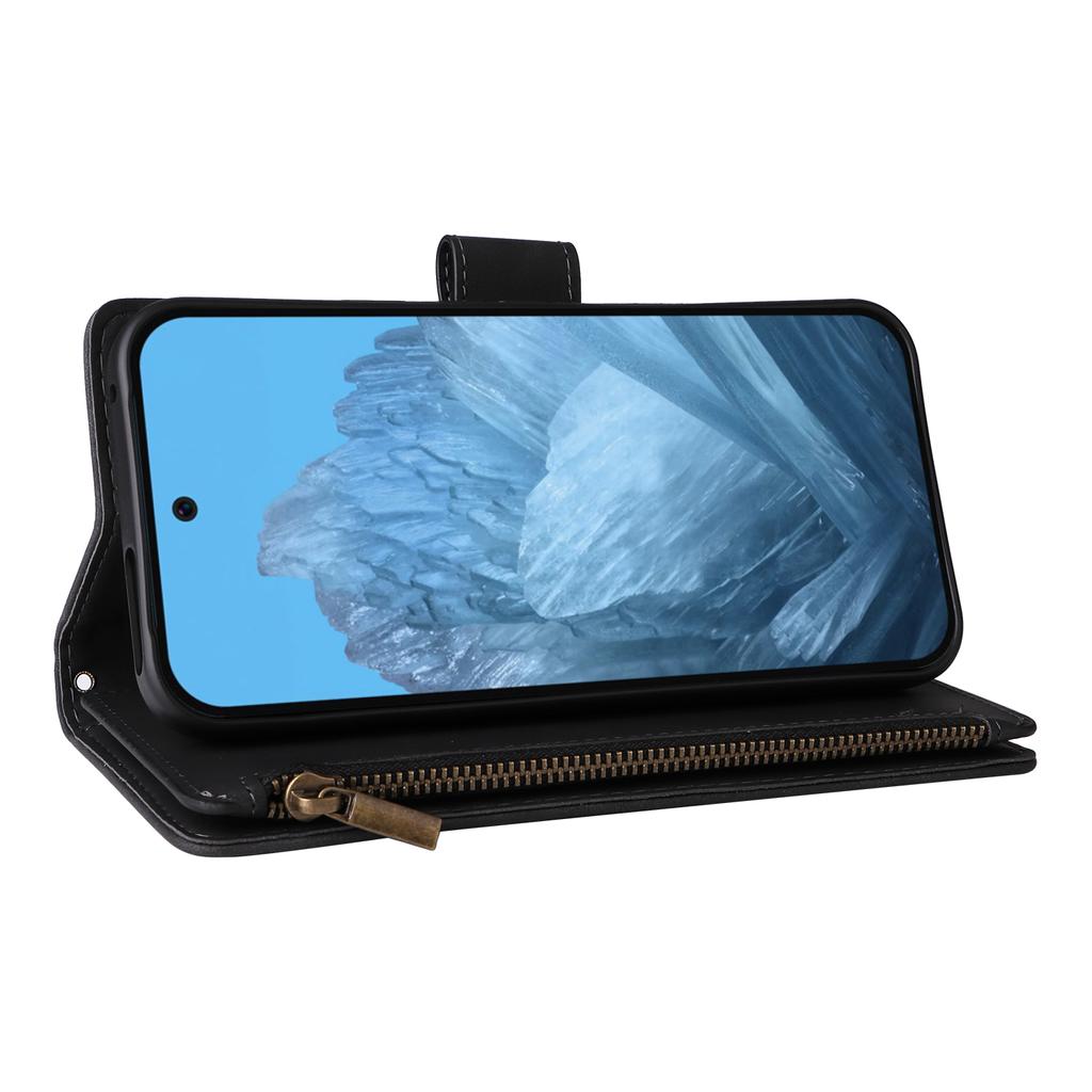 Phone Case For Google Pixel 10/10 Pro/9/9 Pro ,Zipper Wallet Multiple Card Slots Leather Cover with Wrist Strap