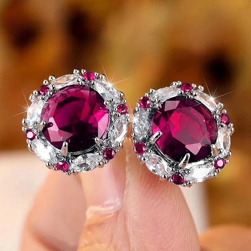 High-End Fashion Zircon Round Stud Earrings, Luxury Zircon Crystal Women'S Earrings, Jewelry Versatile Women'S Earrings