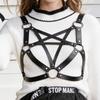 Women's Pentagram Leather Harness Bra Top - Adjustable Strappy Gothic Bralette, Vegan Leather, Rave Outfit, Emo Style