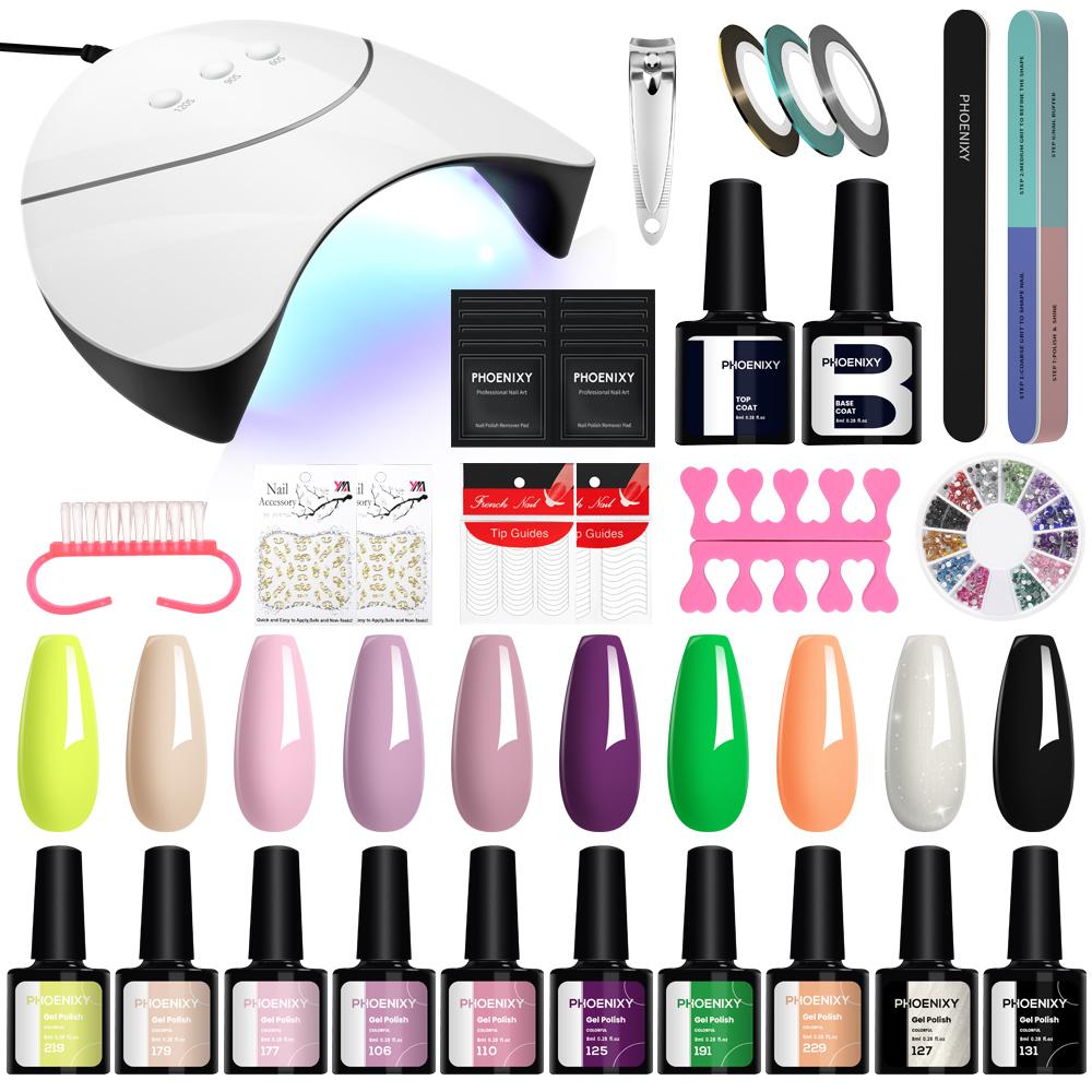 PHOENIXY 10 Colors Gel Nail Polish Nail Dryer 36W UV LED Lamp Soak Off Gel Varnish Manicure Set and DIY Nail Art Decoration Tools