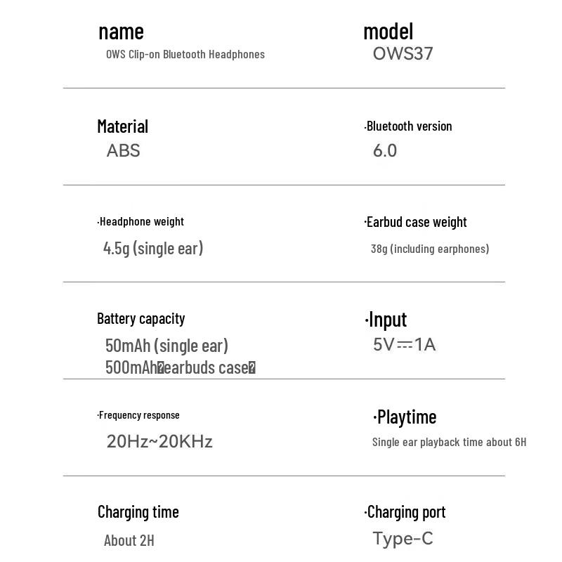 WOPOW OWS Clip-on Bluetooth Earphones OWS37