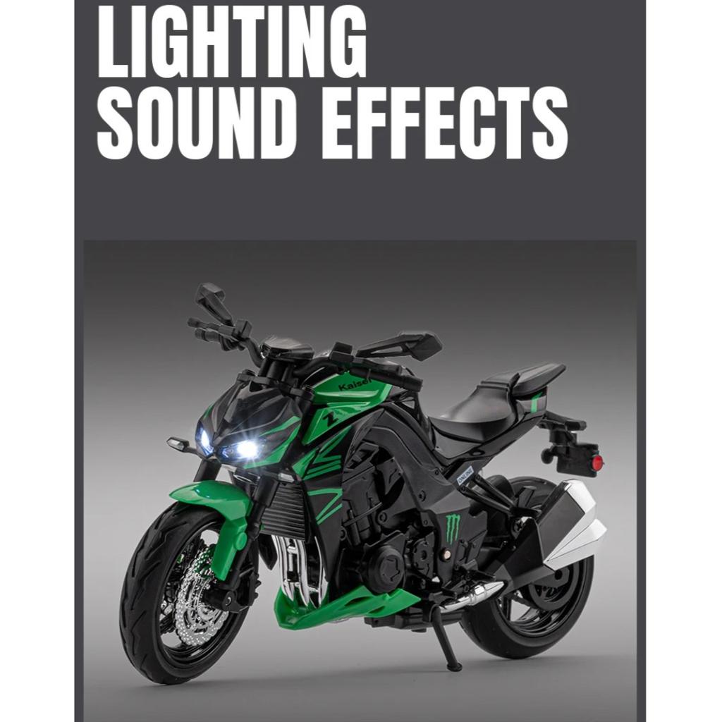 1/12 Scale Kawasaki Z1000 Street Cars Motorcycle Diecast Model Car Alloy Metal Shock Absorption Sound Light Simulation Motors for Boys