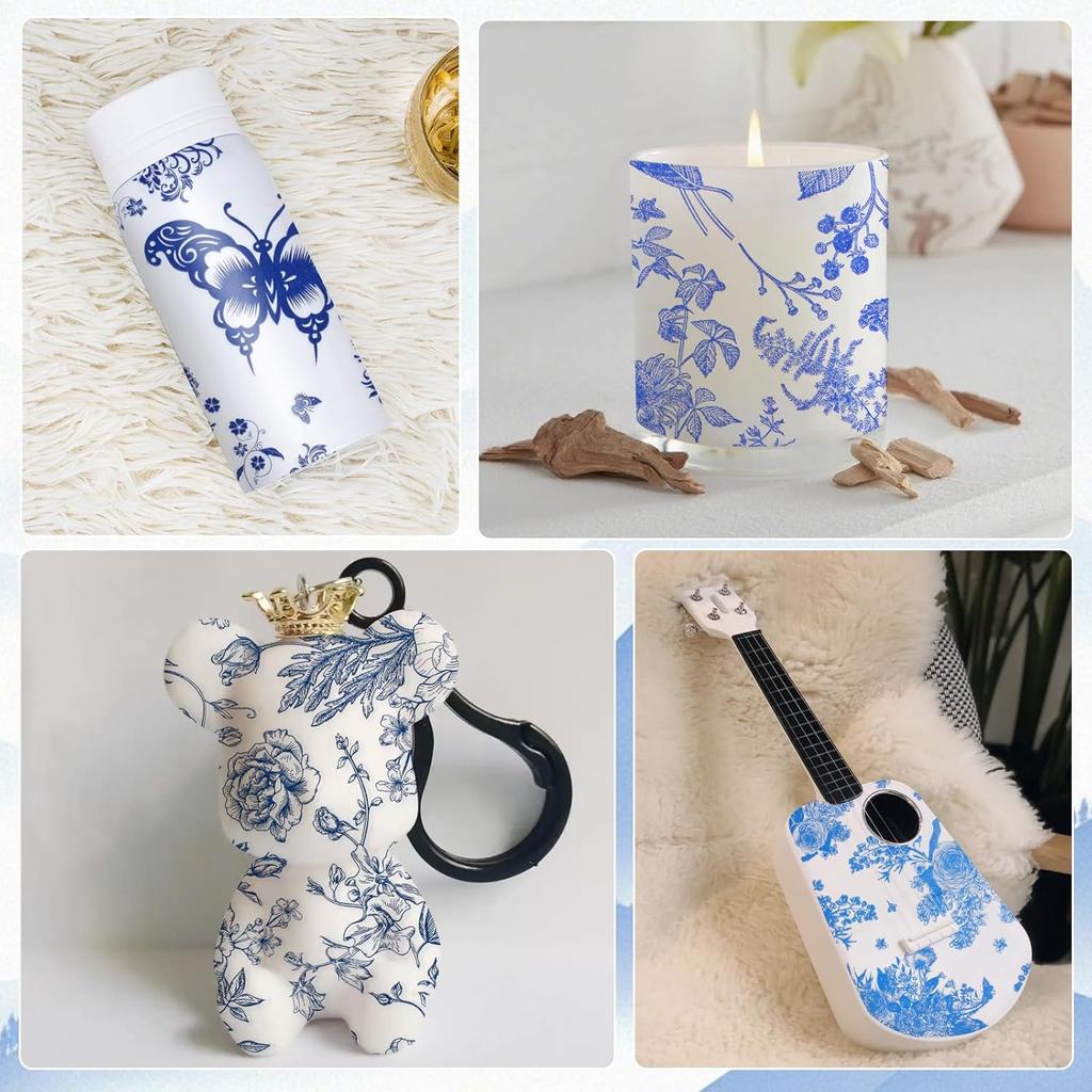 20 Pack 10 Styles Decoupage Paper Napk, Blue Floral Decorative Cocktail Toile Napk for DIY Crafting Birthday Party Baby Shower