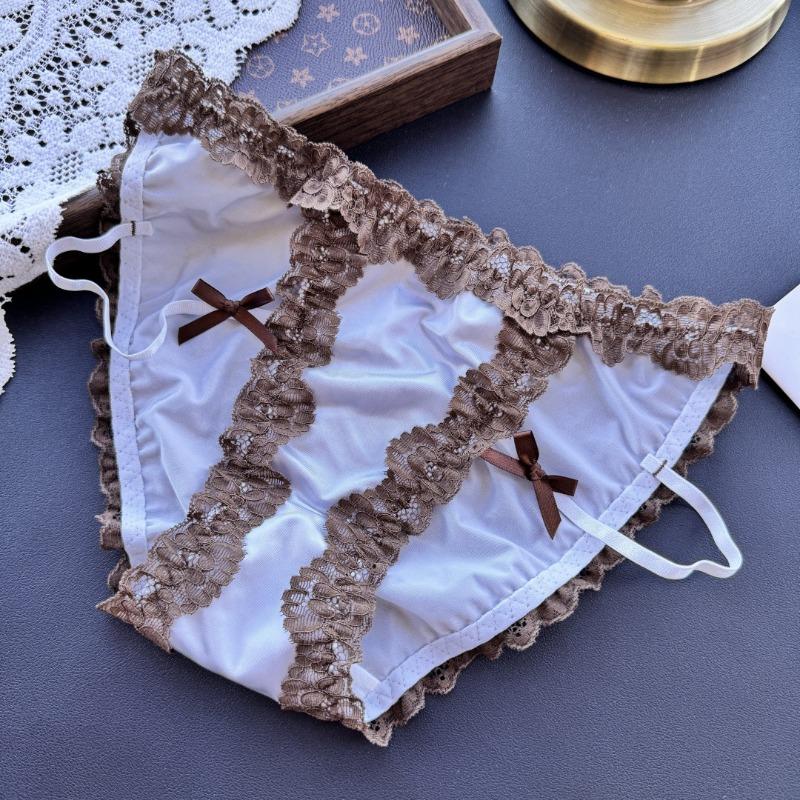 Ladies Spring and Summer Sexy Ice Silk Lace Side Match Color Thin Belt Underwear