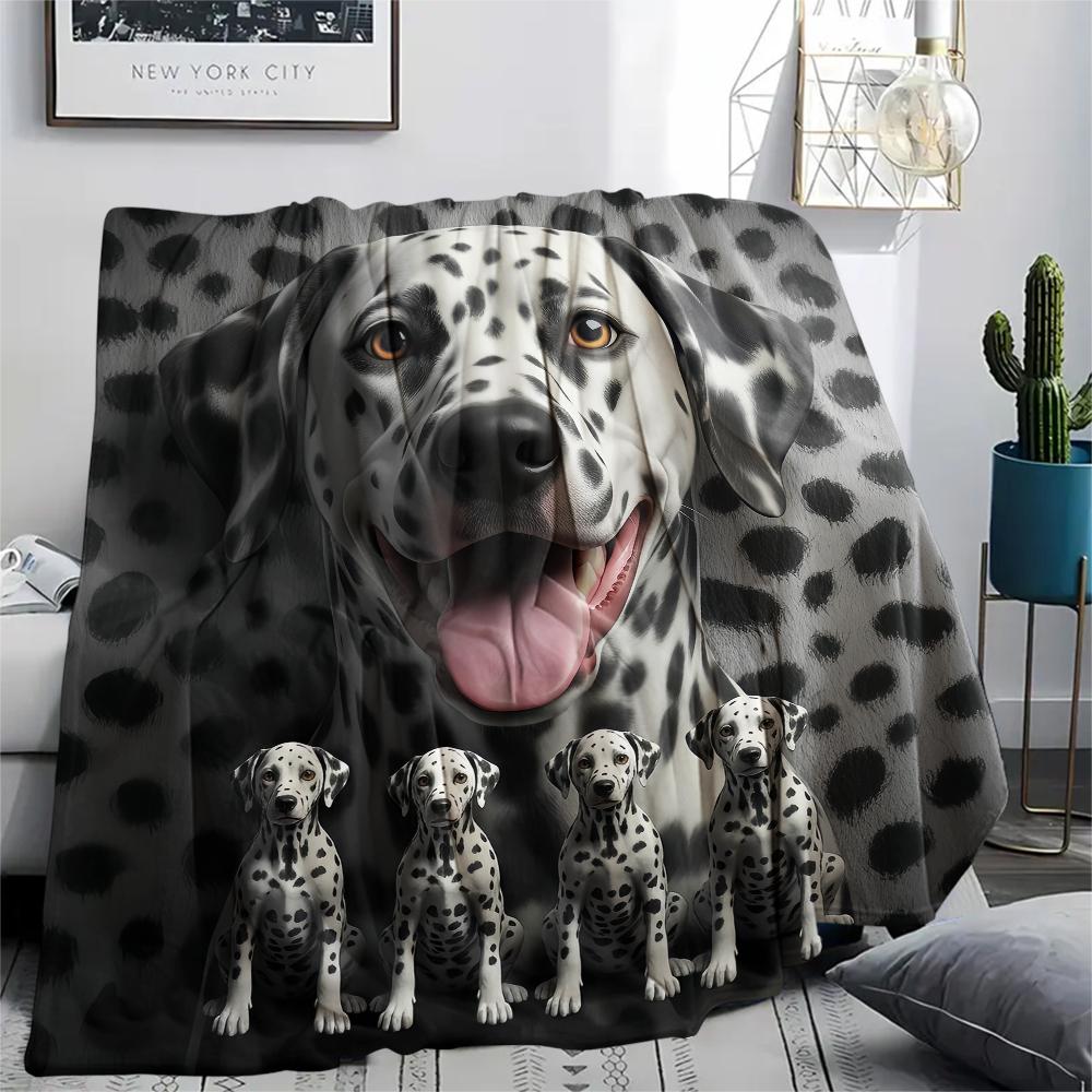 1Pc Tibetan Mastiff Dalmatian Print Flannel Blanket, High quality Comfortable for All Seasons, Home Decor, Warmth and Comfort, Perfect for Gifts