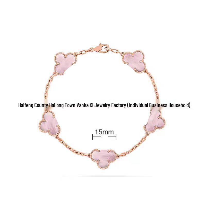 Bransoletka V Gold z Różowego Złota 18K z Koniczyną na Szczęście, Fioletowym Chalcedonem i Czerwonym Agatem dla Kobiet