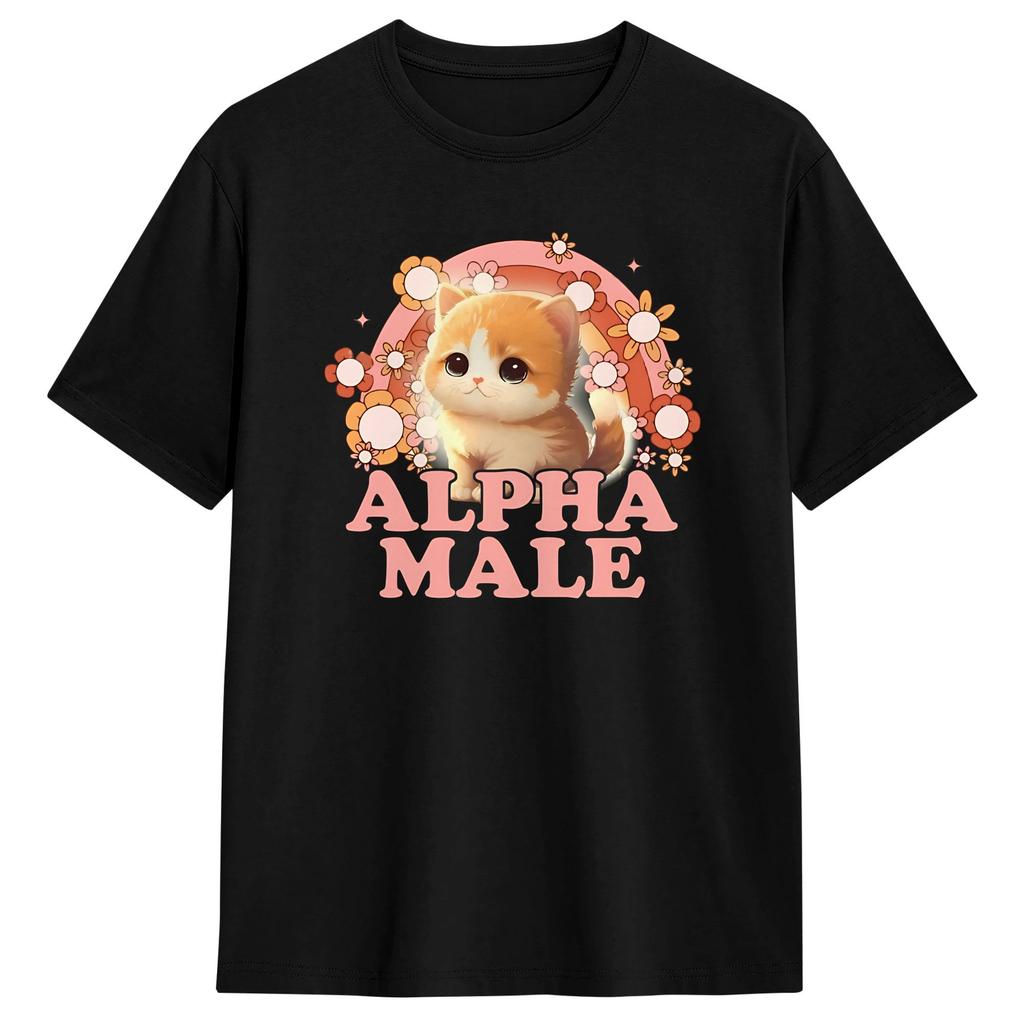 Unisexs TShirt Alpha Male Funny Cat Kitten Rainbow Floral TShirts Hipster Beach Tee Shirt Vintage Cotton Clothing