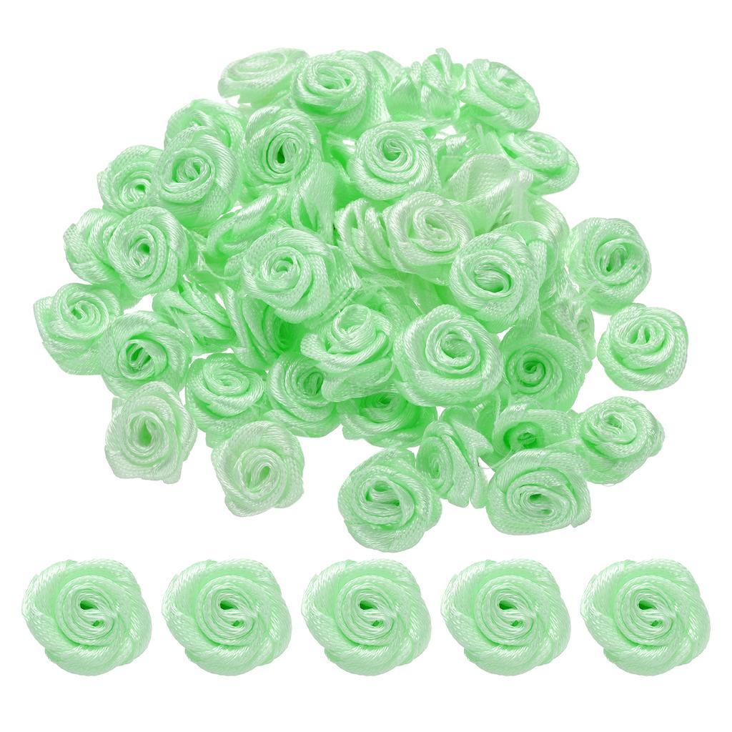 100 Stück 1,5 cm Mini Satinband Rosen Handgefertigt Gerollte Rosettenblume für DIY Bastelzubehör Nähen Verpackungsdekoration