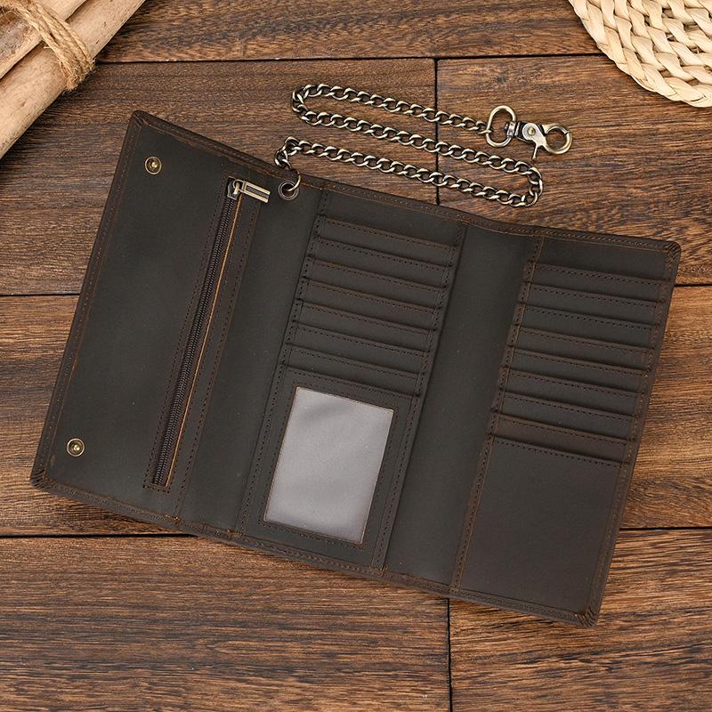Genuine Leather Leather Clip Purse For Men Multi Card Wallet With Iron Chain Wrist Men Purse For 6 Inch Mobile Phone Pouch Coins