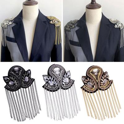 Long Chain Brooch Rhinestones Shoulder Jewelry Delicate Tassel Epaulette  Men Women