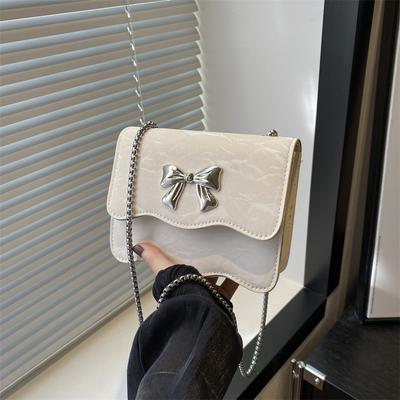 Fashion Bow Chain Bag Niche Design Handbag 2024 New Trendy Solid Color One Shoulder Crossbody Bag