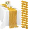 Bali Bohemian Crinkled Gauze Table Runner – Semi-transparent Twist, Festival Wedding Style.