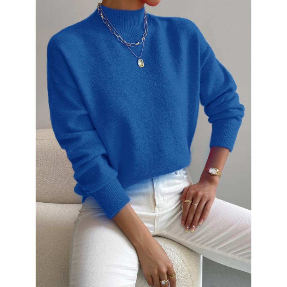Autumn and Winter Semi-turtleneck Pullover Long-sleeved Sweater Women's Fashion Solid Color Loose Knitted Top