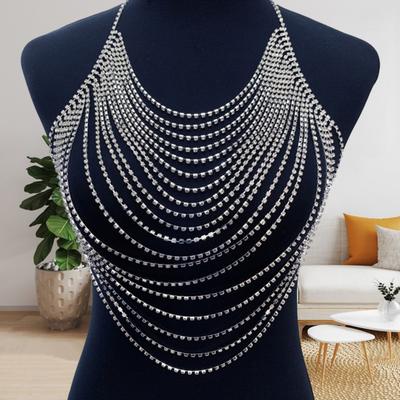 Versatile Rhinestone Chest Chain Multi Layer Design Lightweight Body Chain Women Sexy Statement Body Accessory