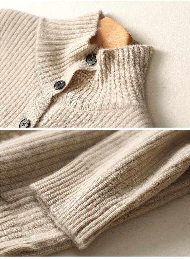 Autumn Winter 2025 Korean-Style Pure Wool Mid-Length Pocket Knit Cardigan for Women - Versatile, Thickened, Lazy Style Sweater Coat