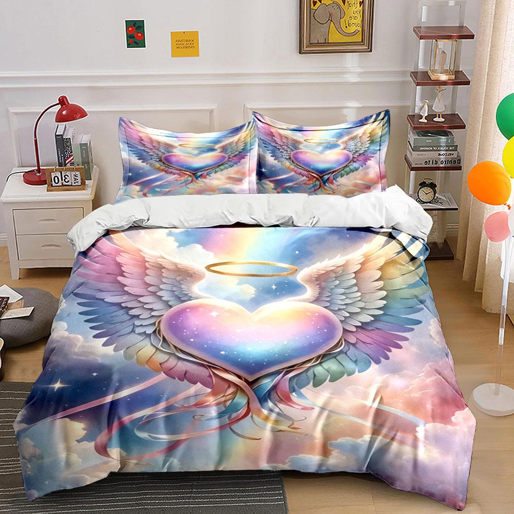 Angel Wings Heart Decor Set Soft Comfortable Duvet Cover Bedding Set Included 1*Duvet Cover & 2*Pillowcases, Gift