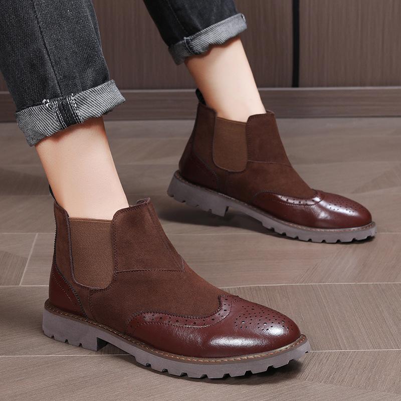 New men's shoes autumn and winter shoes British leather Martin boots men's Brock Chelsea short boots one-pedal men's shoes