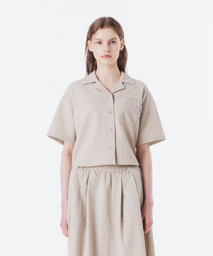BROMPTON LONDON W Seersucker Half Sleeve Shirtket - L/Beige (P262Wsh180)