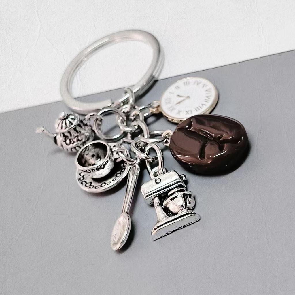 Creative Coffee-Themed Keychain Set: Cup, Beans, Machine, Teapot, Spoon, Dessert