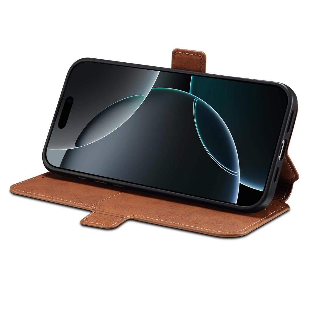 DENIOR B06 For iPhone 16 Plus Case Magnetic Detachable Wallet Stand Leather+TPU Phone Cover