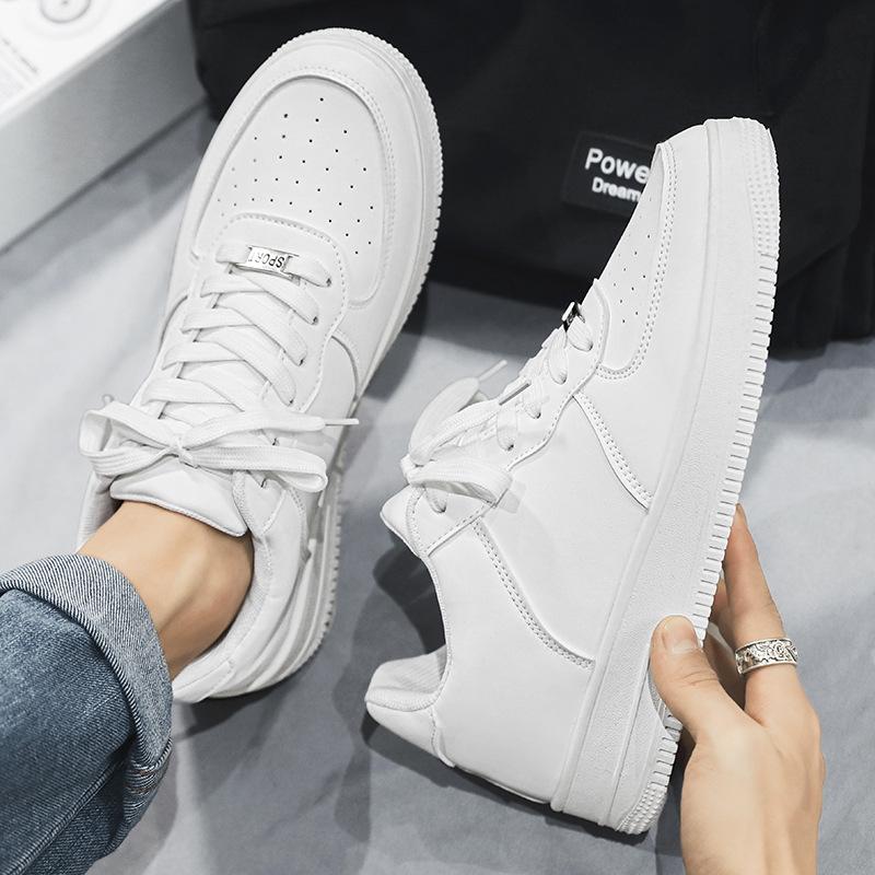 Fashion Spring White Casual Shoes Men Slip On Korean Style Trendy Leather Sports Shoes Men Sneakers Thick Sole Comfortable Walking Shoes