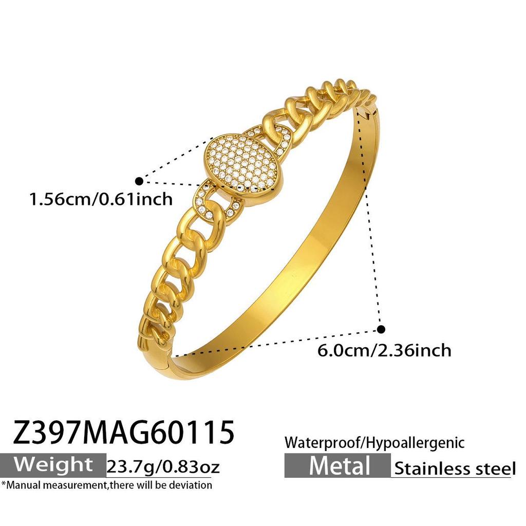 18K Gold-Plated Geometric Zirconia Bracelet with Stainless Steel Buckle