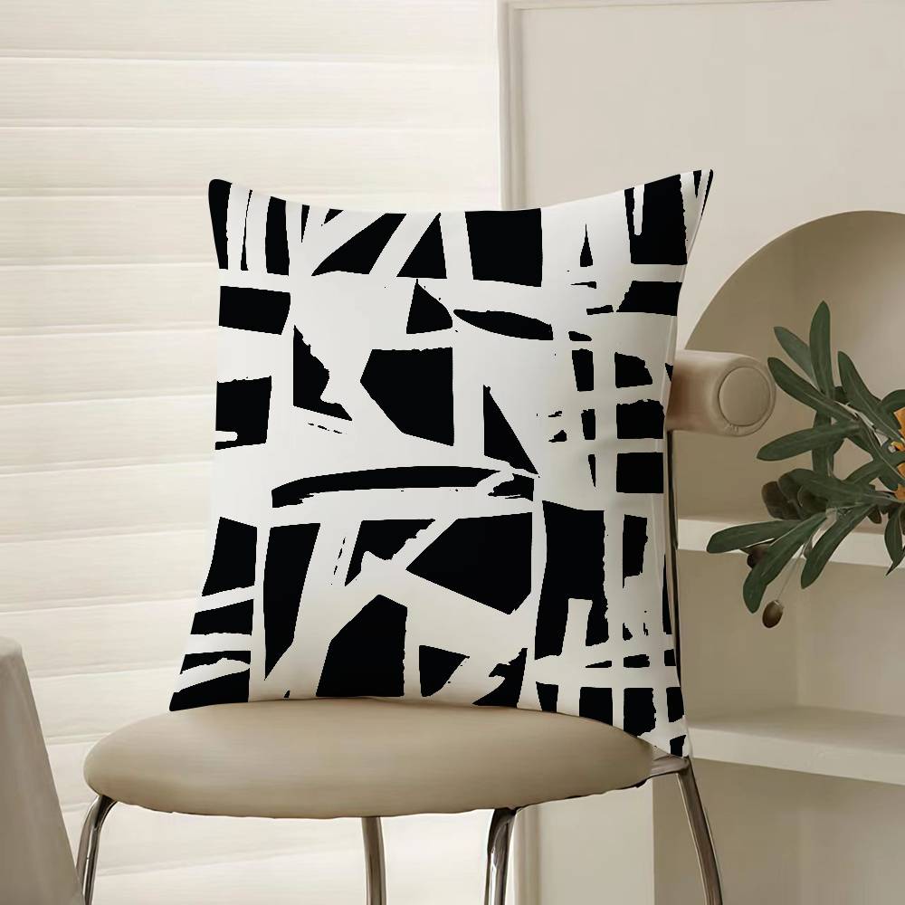 Black And White Abstract Print Pillow Case Comfort Sofa Bed Silky Elegant Invisible Zipper Decorative Cushion Cover