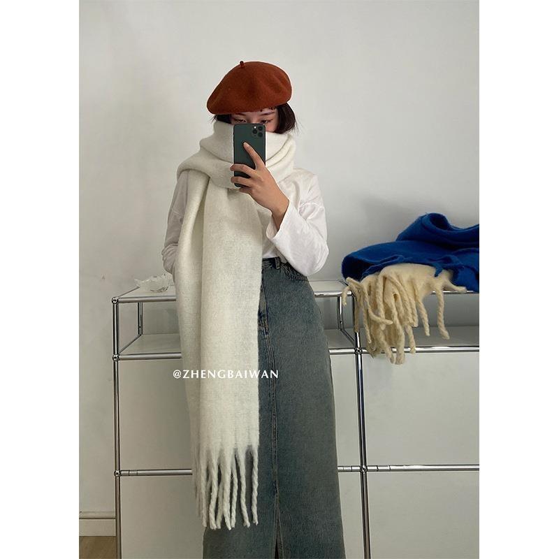 Limited-time snap-up price! Mohair fleece scarf women's 14 classic colors, warm in autumn and winter, soft and thickened scarf, solid color