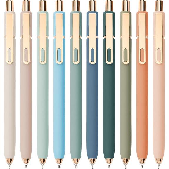 Linbsunne Gel Pens Black Ink Pens for Office 0.5mm Fine Point Pen Smooth Writing Retractable (Metal Gold Clip-10 Pcs)