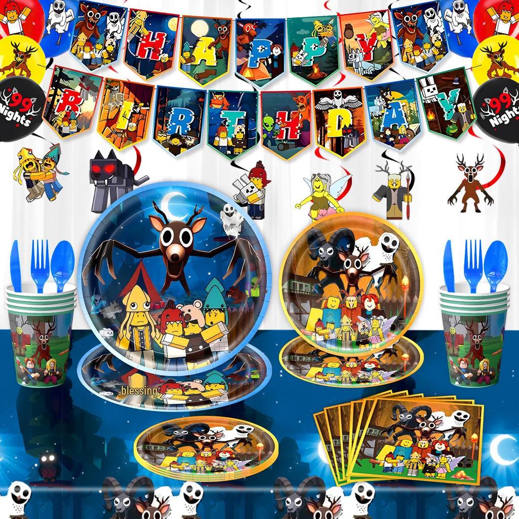 Robox Forest 99-Day Themed Kids' Party Disposable Plates, Napkins & Tablecloth Set