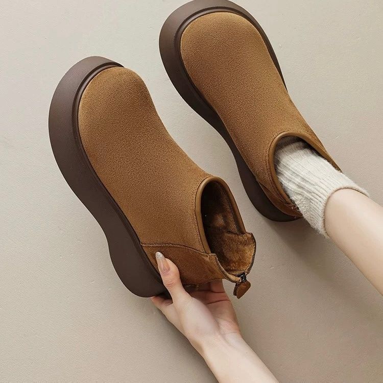Fleece chimney Chelsea short boots tide 2025 new autumn and winter matte thick-soled big head thick-soled muffin Martin boots women