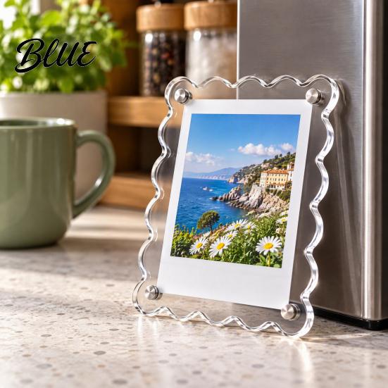 Magnetic Picture Display Holder 1/10 Pairs Clear Acrylic Photo Frame Magnet for Fridge Instant Photos Frames with Scalloped Edges Refrigerator