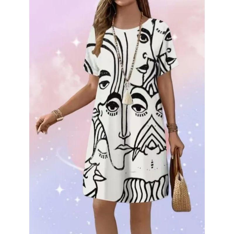Summer Ladies 3D Printed Short Sleeve Dress Fashion Versatile Trend Breathable Casual
