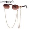 Fashion Small Irregular Sunglasses Women  Luxury Brand Designer Trendy Polygonal Sun Glasses Ladies with Metal Eyewear Chain
