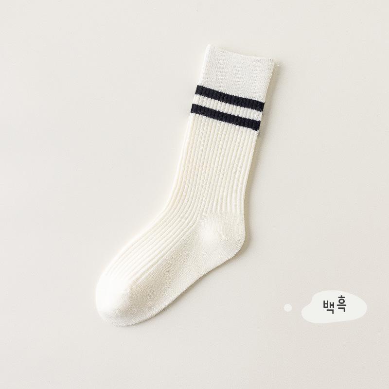 

Girls Preppy Cotton Knee-High Socks with Double Stripes - Spring & Autumn Collection 1-3, Foot Length 11-14CM
