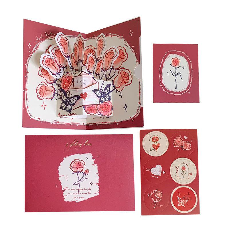 Three-dimensional 3D Surprise Blessing Greeting Card Watercolor Flowers Retro Floral Holiday Message Beautiful Blessing Card Chinese Valentine's Day