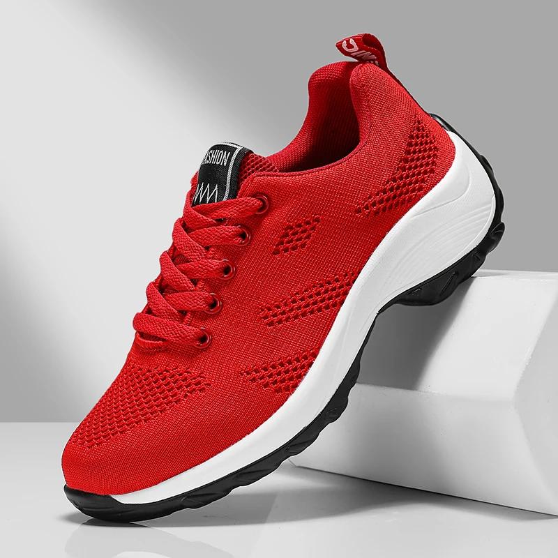 

Женские повседневные легкие спортивные туфли белого цвета с дышащей сеткой, черные кроссовки для бега, спортивные кроссовки для бега, теннисные туфли с толстой подошвой 36 красный