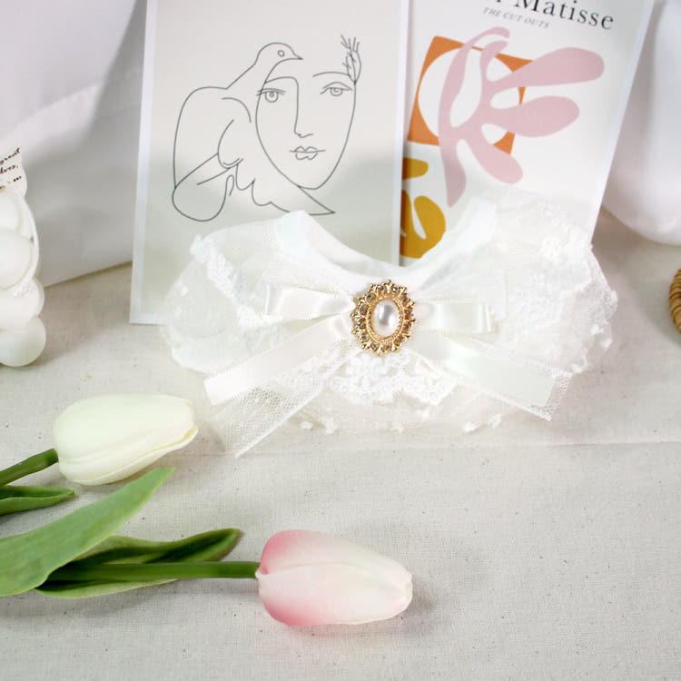 [KIMnyang_deng] Weißes Chiffon-Spitzenband Welpen-, Katzenumhang Foto-Requisiten