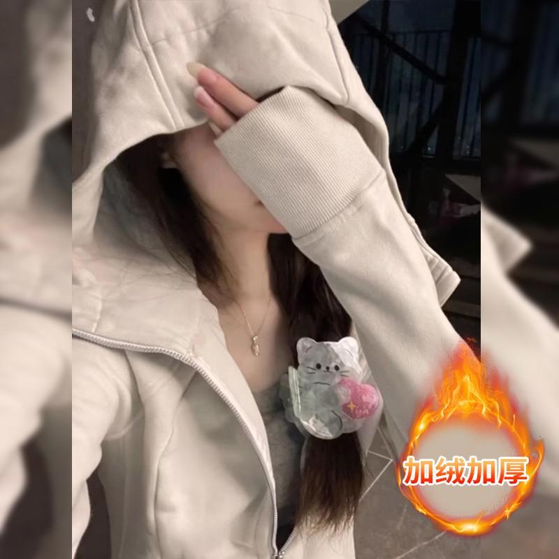 Womens Hooded Fleece-Lined Long Sleeve Top Winter Warm Outerwear Casual Fitness Wear