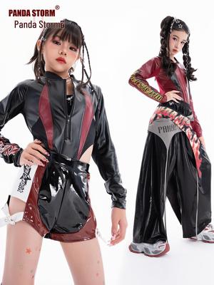 Girls' Trendy Street Dance Jumpsuit - Long-Sleeve & Pants Set for Performances
