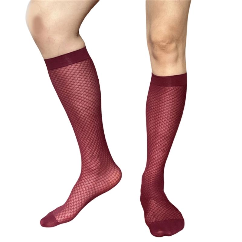 Men Thin Business Dress Socks Stretchy Nylon Sheer Knee Highs Dress Socks Over the Calf Dress Socks Sheer Casual Socks