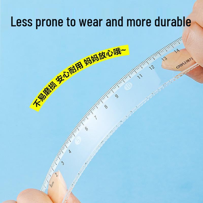 Deli 79511 Transparent Ruler & Protractor Set - 4-Piece Student Drafting Tools