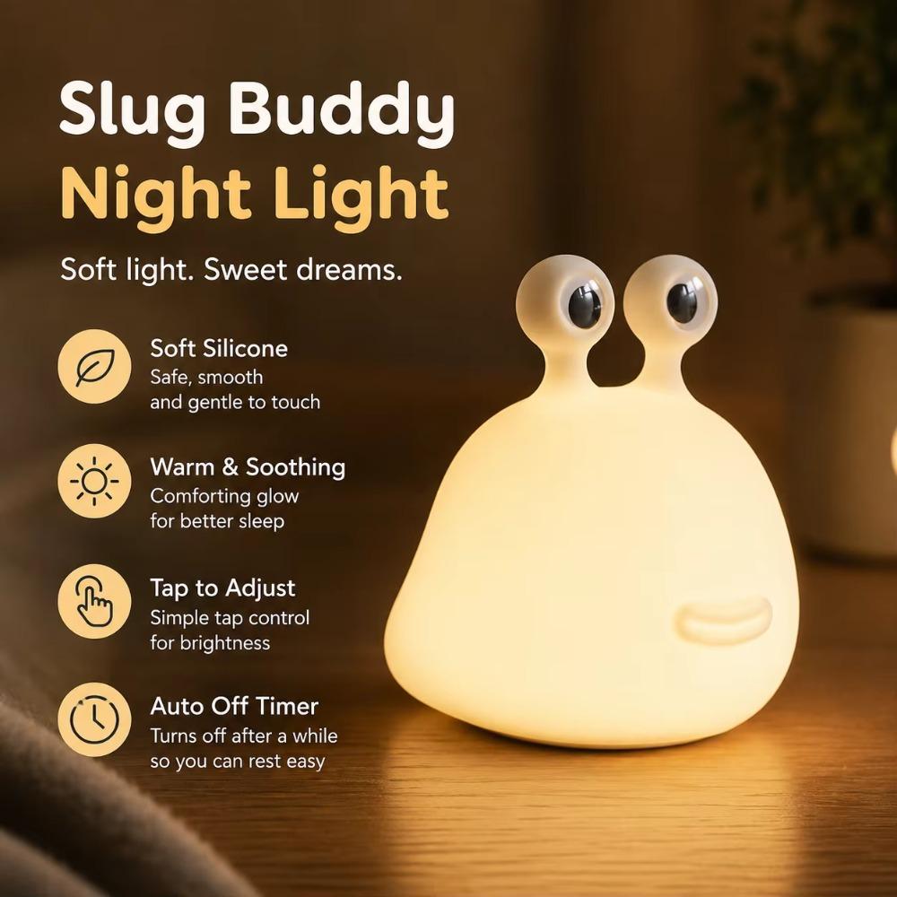 WWPPU Creative Slug Touch Silicone Night Light Kids Eye‑Caring USB Rechargeable Soft Light Table Lamp for Home