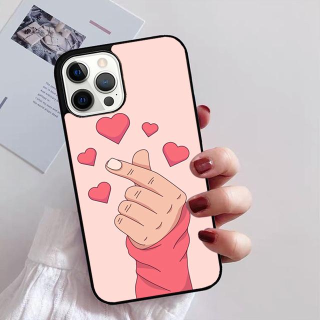 Korean Finger Heart Love Phone Case For iPhone 17 Air 16 15 14 13 12 Pro Max Plus Max Cover Shell Coque
