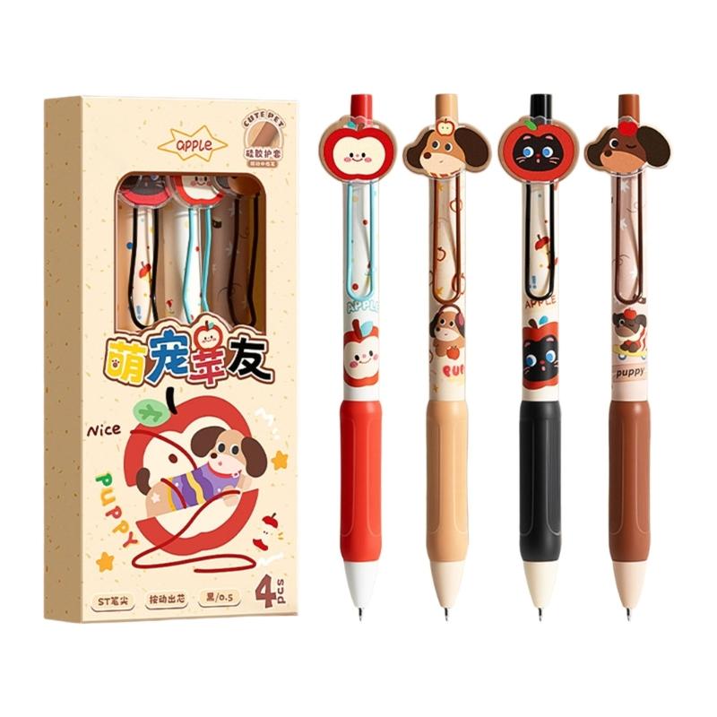 

5PCS Cartoon Gel Inks Pen Retractable Gel Pen with Metal Clip Ergonomic Grip 0.5MM Tip Black Inks for Office School