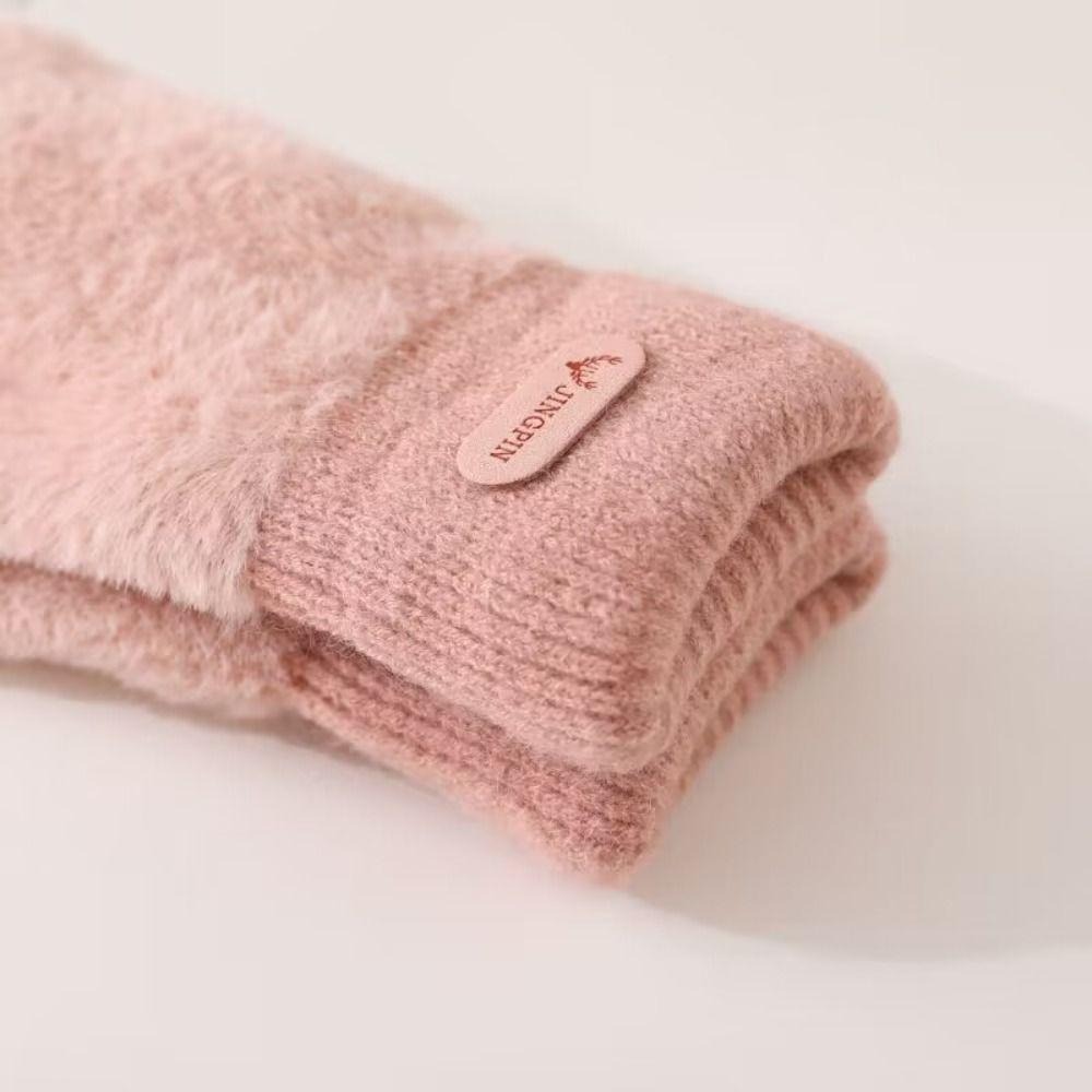 Solid Color Plush Gloves Warm Winter Gloves Cute Women Gloves  for Cold Weather