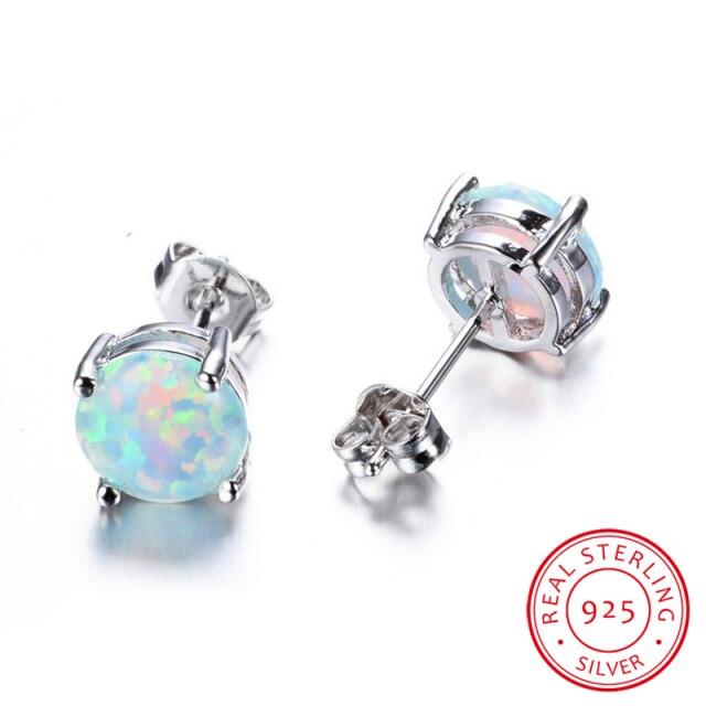 Dámské roztomilé růžové bílé modré náušnice s pecičkami z ohnivého opálu ze stříbra 925 pro ženy minimalistické malé kulaté kamínkové náušnice
