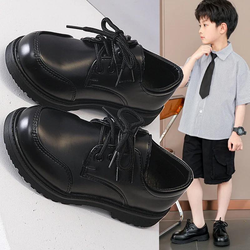 Children Clothing Yulin-001 Boys Black Children Performance Shoes Matte Glossy School Uniform Shoes Chic Spring Autumn Kids Formal Shoes Soft Bottom Cm